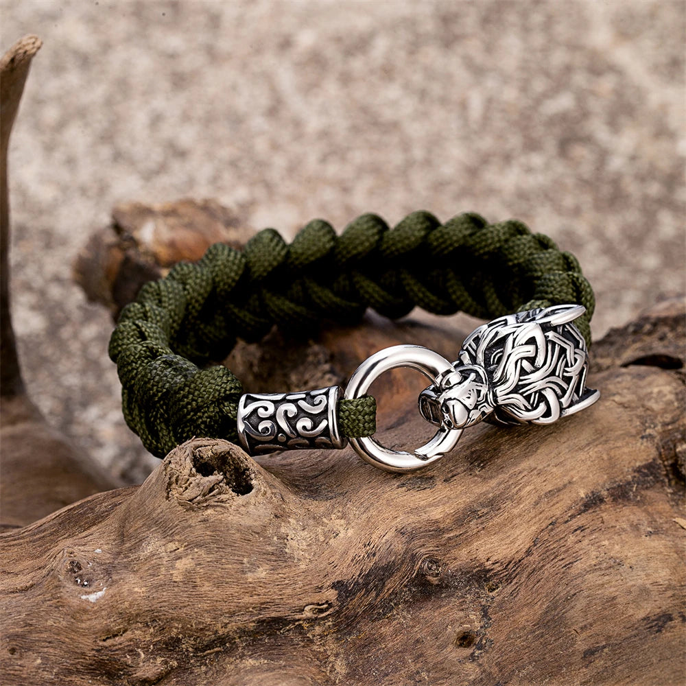 Bracelet Viking Loup Homme En Paracorde Et Acier