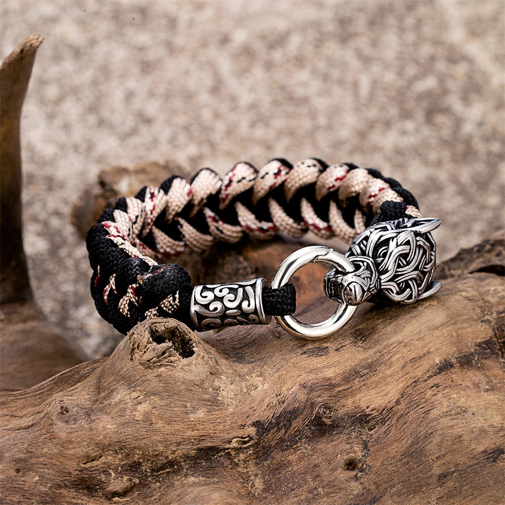 Bracelet Viking Loup Homme En Paracorde Et Acier