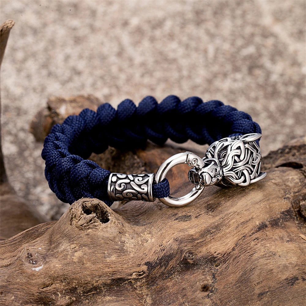 Bracelet Viking Loup Homme En Paracorde Et Acier