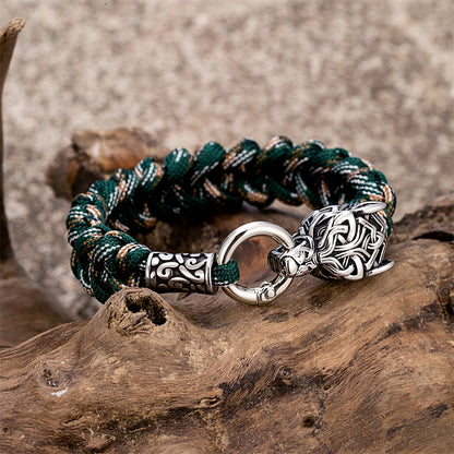 Bracelet Viking Loup Homme En Paracorde Et Acier