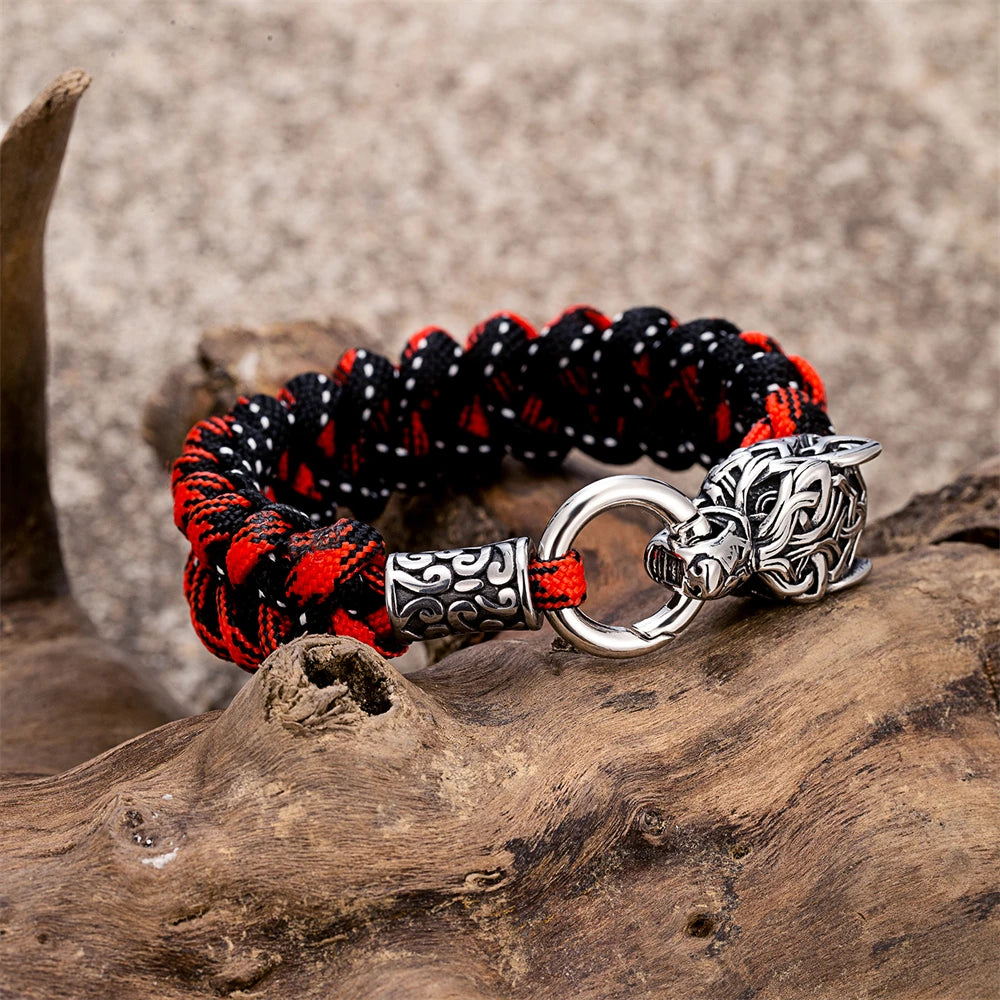 Bracelet Viking Loup Homme En Paracorde Et Acier