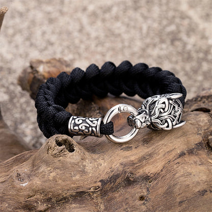 Bracelet Viking Loup Homme En Paracorde Et Acier