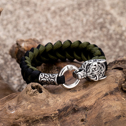 Bracelet Viking Loup Homme En Paracorde Et Acier
