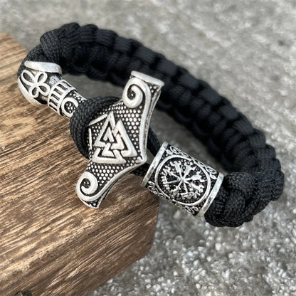 Bracelet Viking Marteau de Thor & Valknut – Corde Tressée Nordique - Nordikfuri