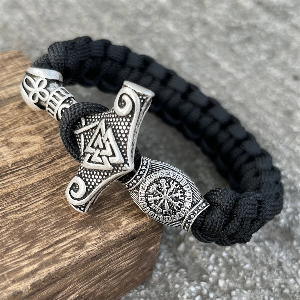 Bracelet Viking Marteau de Thor & Valknut – Corde Tressée Nordique - Nordikfuri