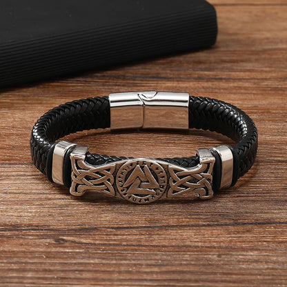 Bracelet Viking Homme Style Nordique – Métal & Cordon Tressé