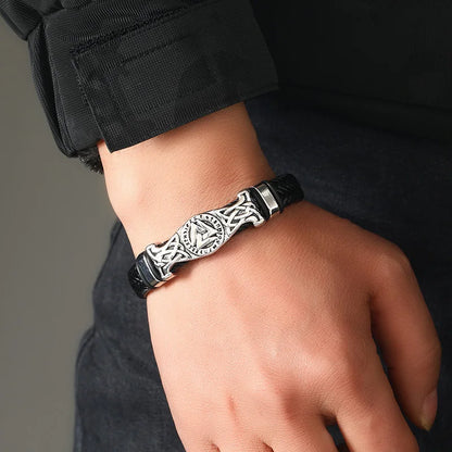 Bracelet Viking Homme Style Nordique – Métal & Cordon Tressé