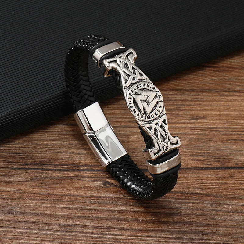 Bracelet Viking Homme Style Nordique – Métal & Cordon Tressé