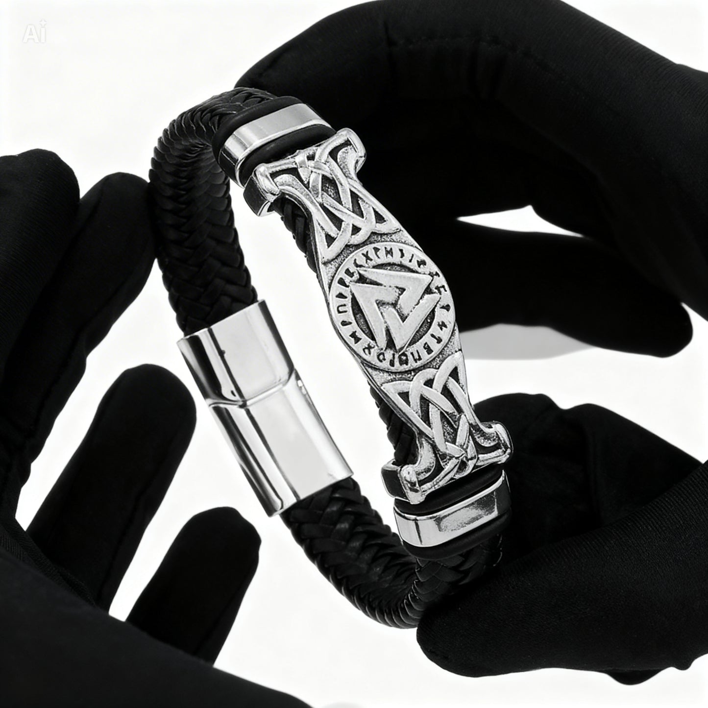 Bracelet Viking Homme Style Nordique – Métal & Cordon Tressé