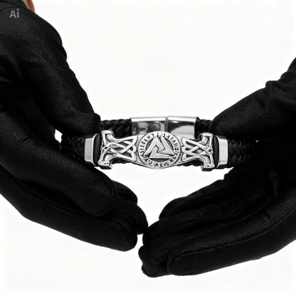 Bracelet Viking Homme Style Nordique – Métal & Cordon Tressé
