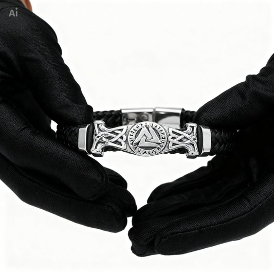 Bracelet Viking Homme Style Nordique – Métal & Cordon Tressé
